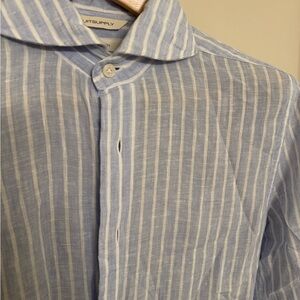 Suitsupply Linen Blue Striped Men's Shirt
